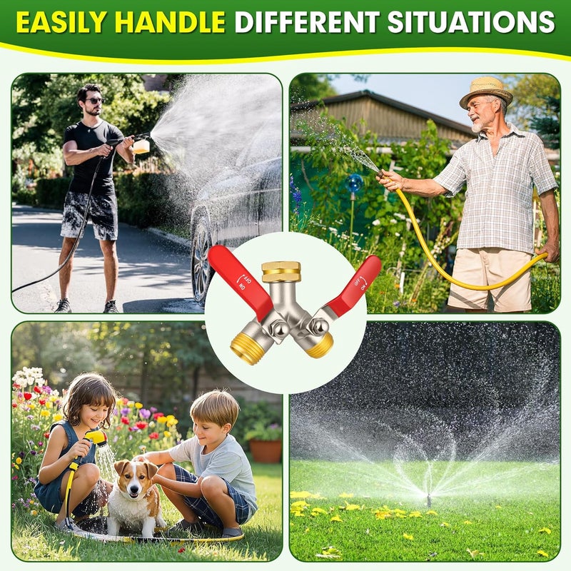 DINGBAI Hose Splitter 2 Way, High Flow Garden Hose Splitter, 3/4” Ght Inlet Brass Heavy Duty Hose Converter, water 2 Way Faucet hose splitter, Long Handle Hose Valve Large Outlet. - Image 5
